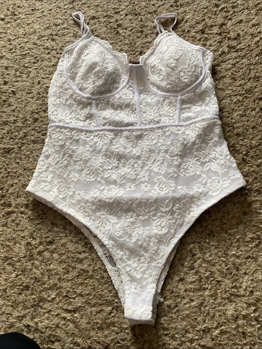 White Lace padded Bodysuit with Adjustable Straps